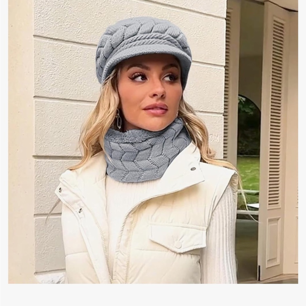 Gray Knitted chunky warm soft  hat for Women